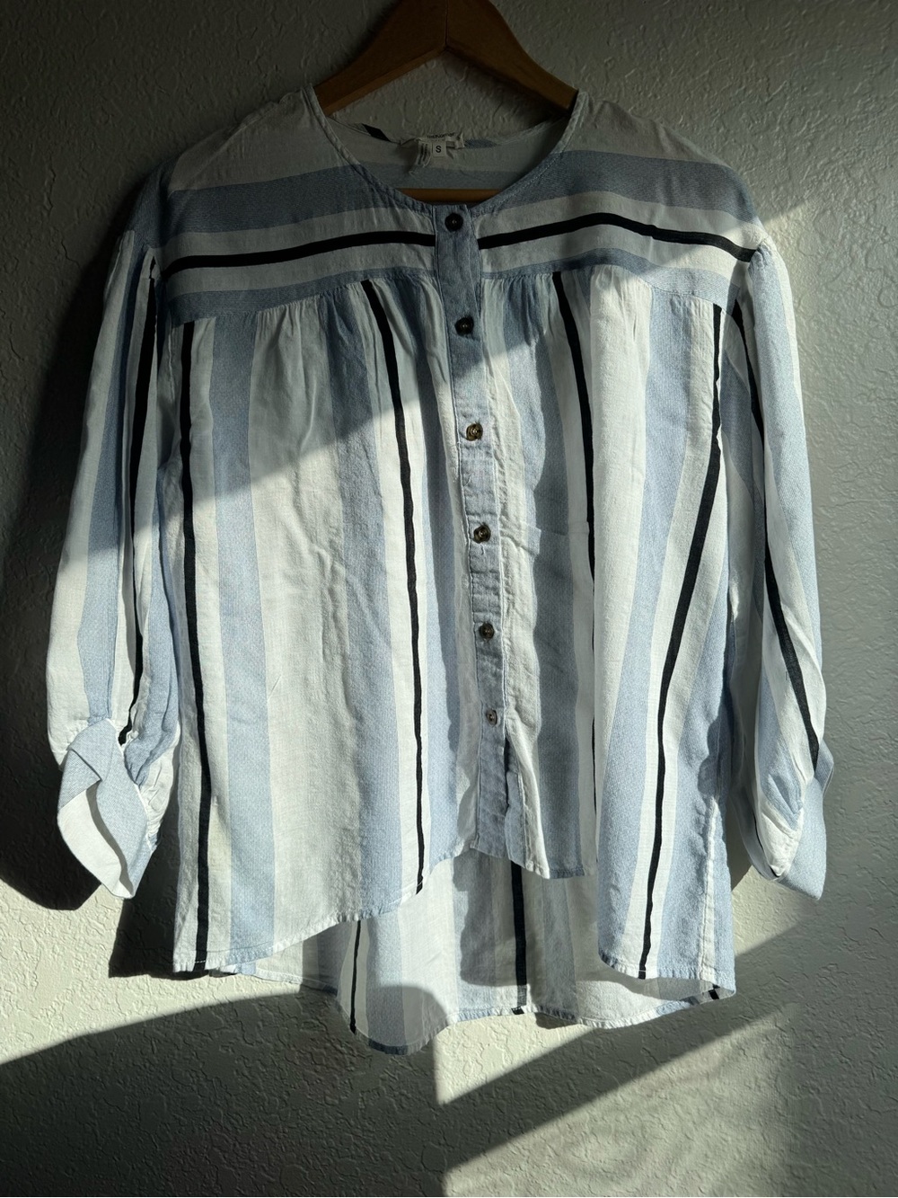 Striped Light Blue and White Button-Down Shirt